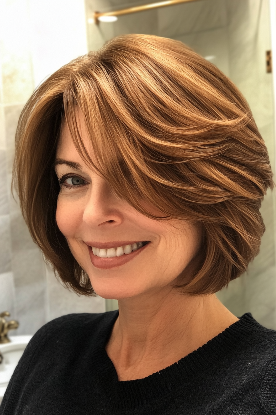 1. Soft Layered Bob with Chestnut Brown (Hairstyles For Women Over 50 With Fine Hair) - Hairstyles For Women Over 50 With Fine Hair