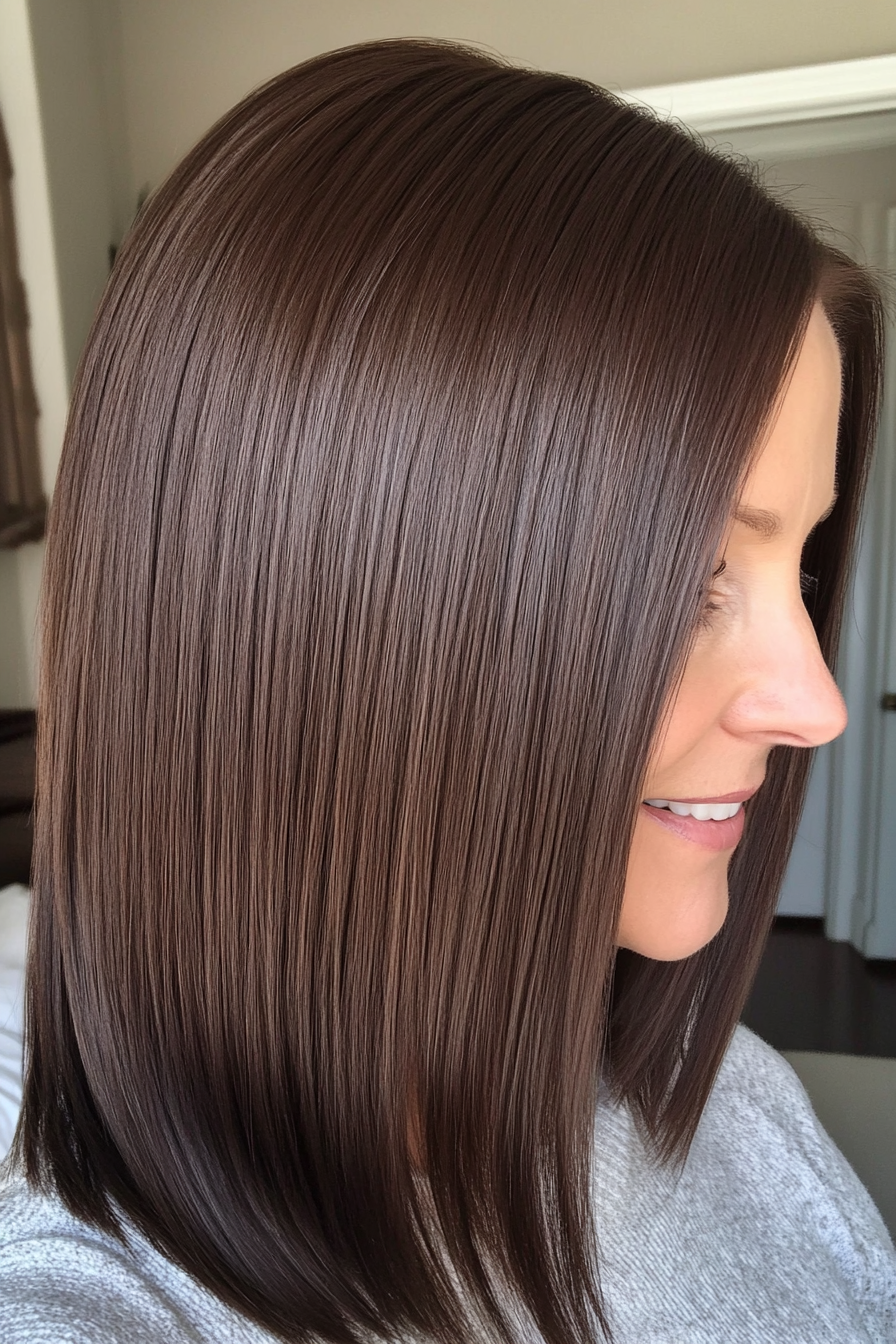 4. Sleek Shoulder-Length Cut in Chocolate Brown (Hairstyles For Women Over 50 With Fine Hair) - Hairstyles For Women Over 50 With Fine Hair