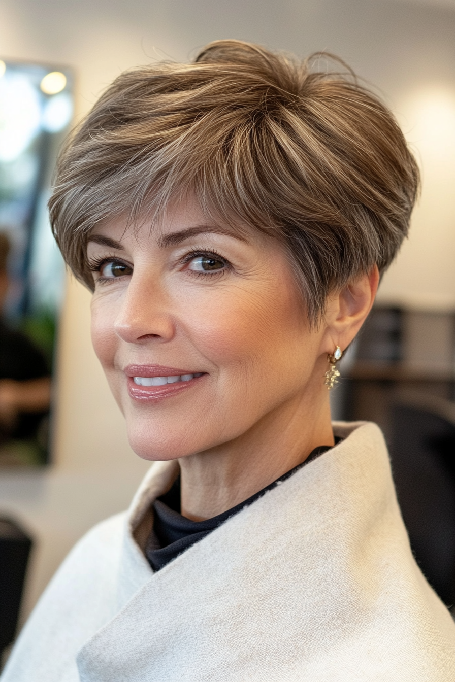 9. Classic Short Crop in Light Ash Brown (Hairstyles For Women Over 50 With Fine Hair) - Hairstyles For Women Over 50 With Fine Hair