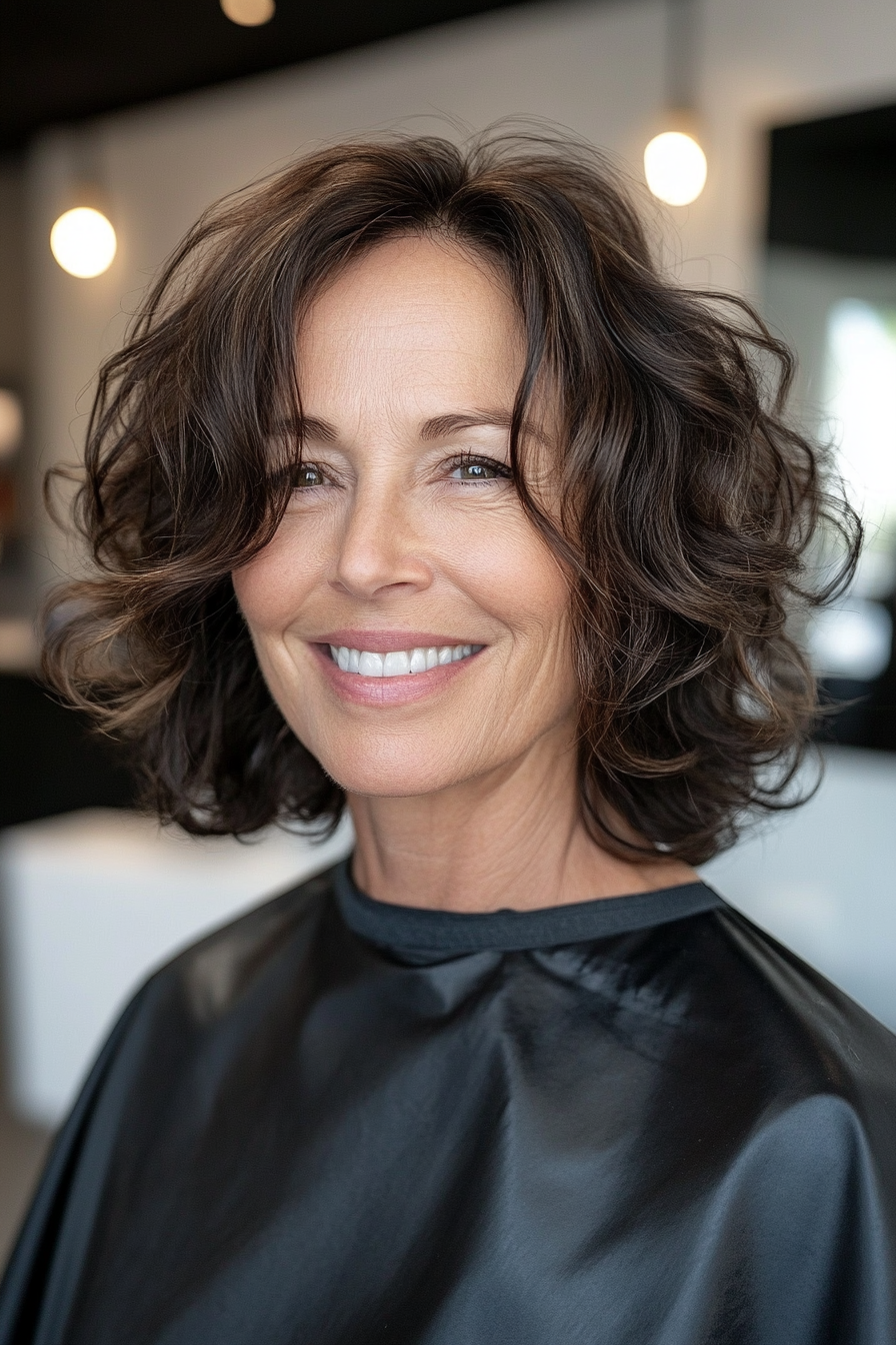 10. Shoulder-Length Curls with Natural Black (Hairstyles For Women Over 50 With Fine Hair) - Hairstyles For Women Over 50 With Fine Hair