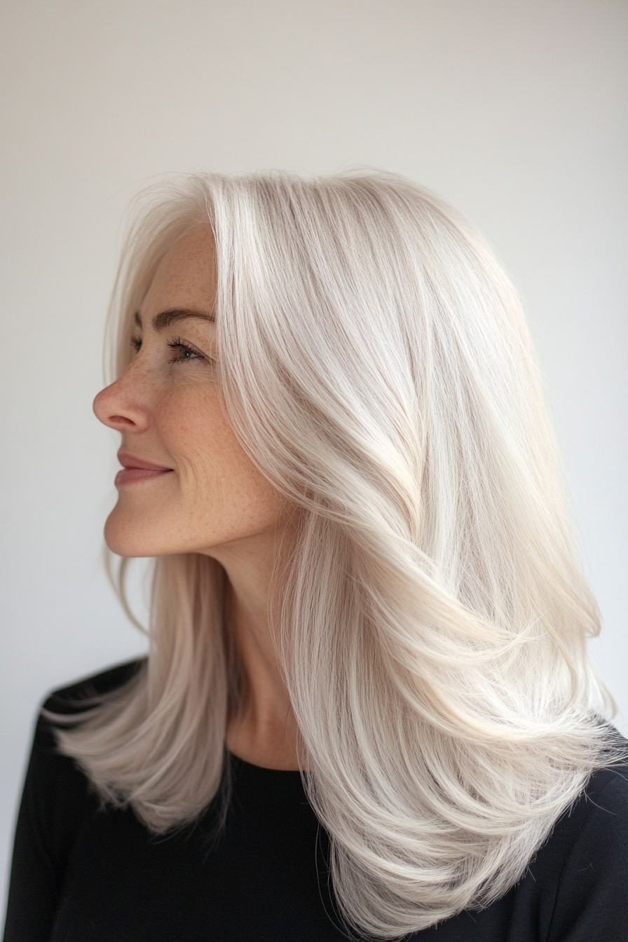 14. Face-Framing Lob in Platinum Blonde (Hairstyles For Women Over 50 With Fine Hair) - Hairstyles For Women Over 50 With Fine Hair