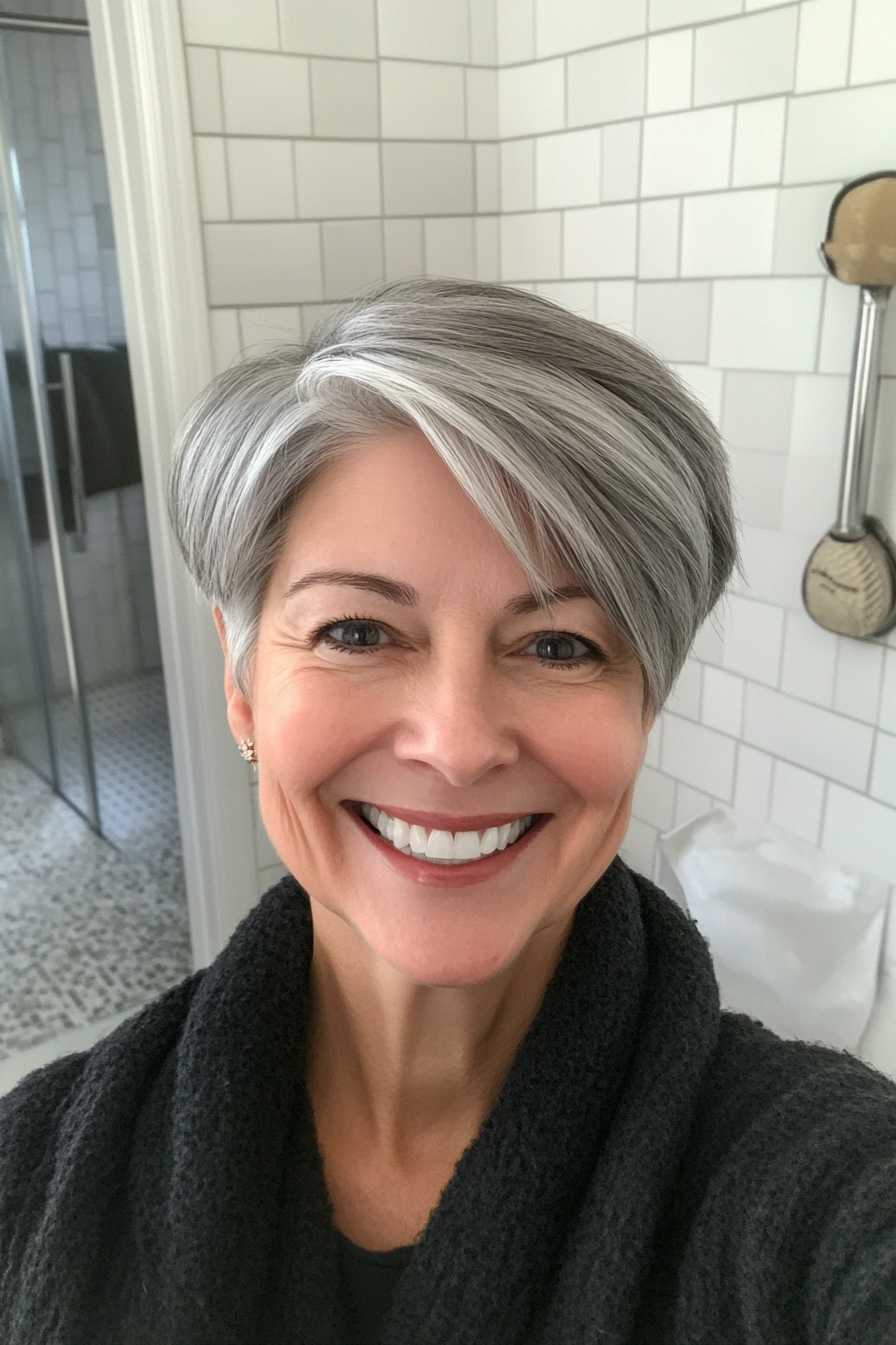 15. Graduated Pixie with Soft Gray (Hairstyles For Women Over 50 With Fine Hair) - Hairstyles For Women Over 50 With Fine Hair
