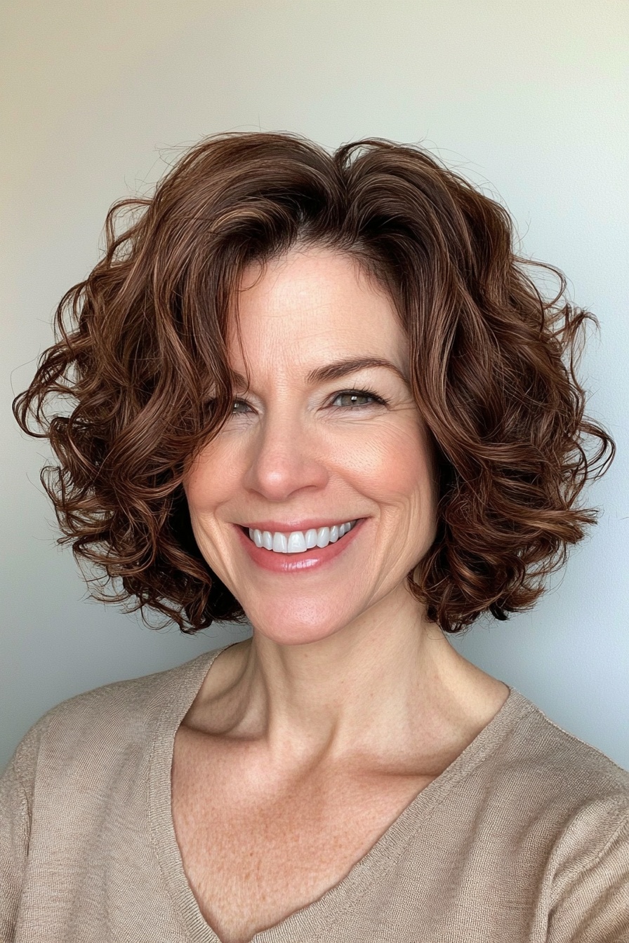 17. Curled Bob in Classic Brunette (Hairstyles For Women Over 50 With Fine Hair) - Hairstyles For Women Over 50 With Fine Hair