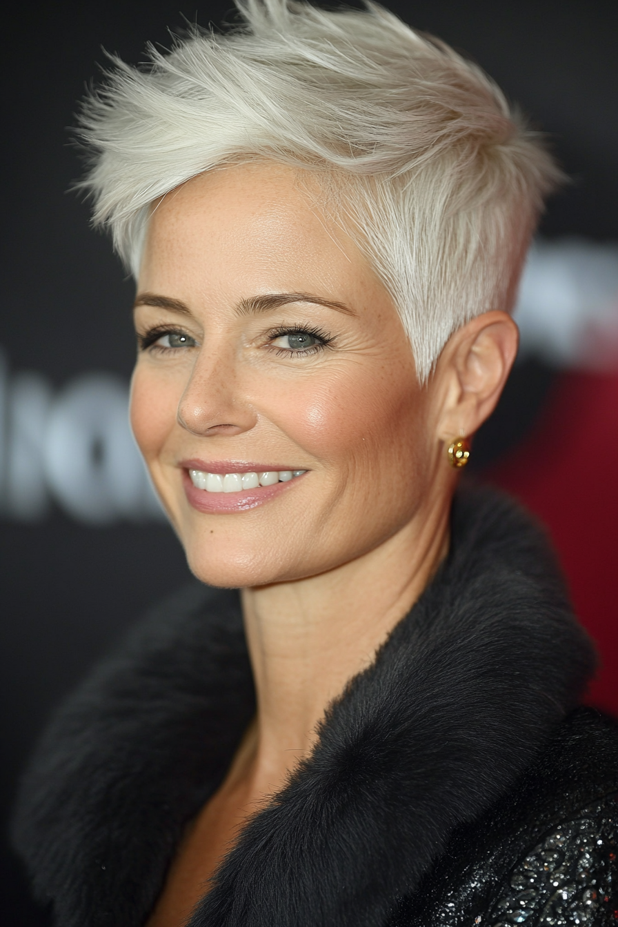 20. Razor-Cut Pixie in Natural White (Hairstyles For Women Over 50 With Fine Hair) - Hairstyles For Women Over 50 With Fine Hair