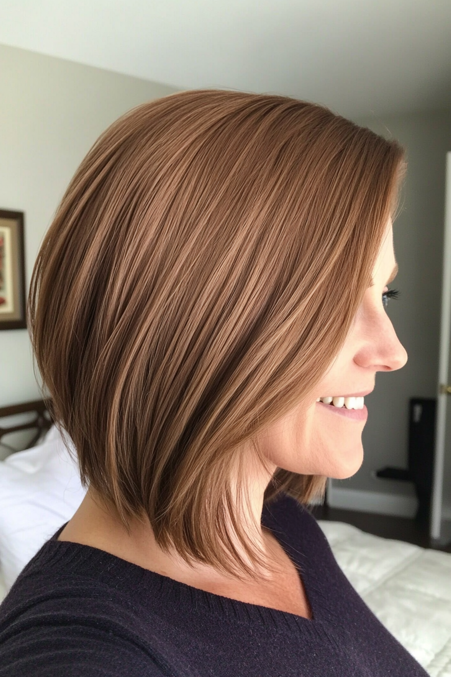 23. Blunt Lob with Soft Caramel Brown (Hairstyles For Women Over 50 With Fine Hair) - Hairstyles For Women Over 50 With Fine Hair