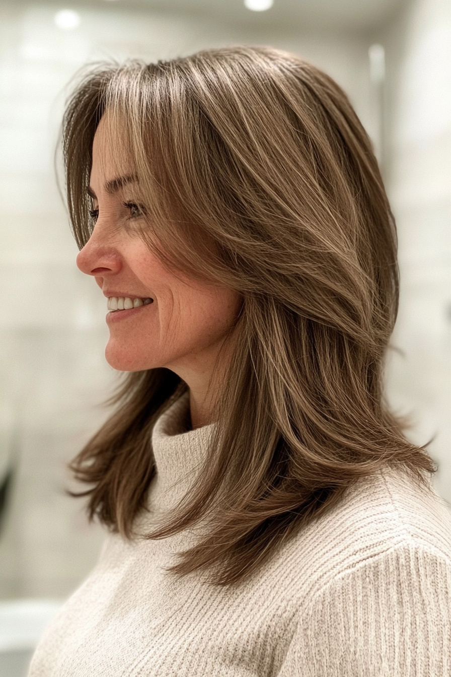 25. Soft Fringe with Ash Brunette (Hairstyles For Women Over 50 With Fine Hair) - Hairstyles For Women Over 50 With Fine Hair