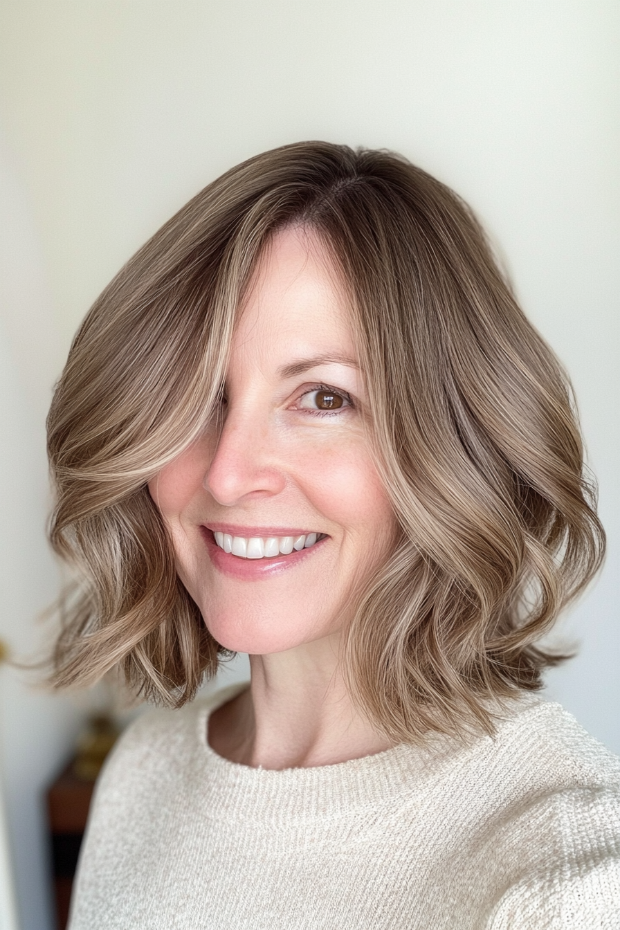 26. Subtle Layered Bob in Honey Brown (Hairstyles For Women Over 50 With Fine Hair) - Hairstyles For Women Over 50 With Fine Hair