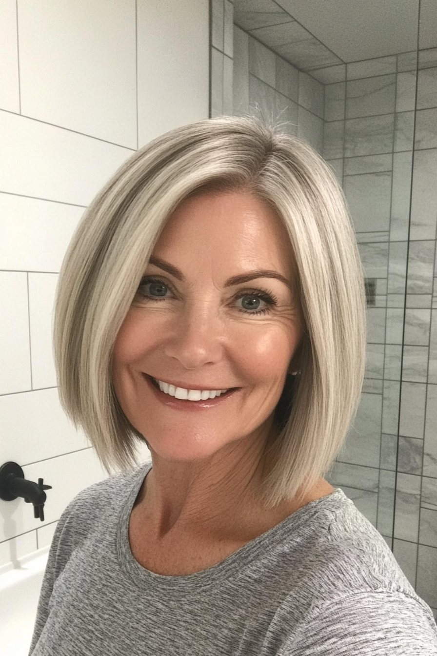 2. Chin-Length Blunt Cut with Ash Blonde (Best Hairstyles For Women Over 50) - Best Hairstyles For Women Over 50