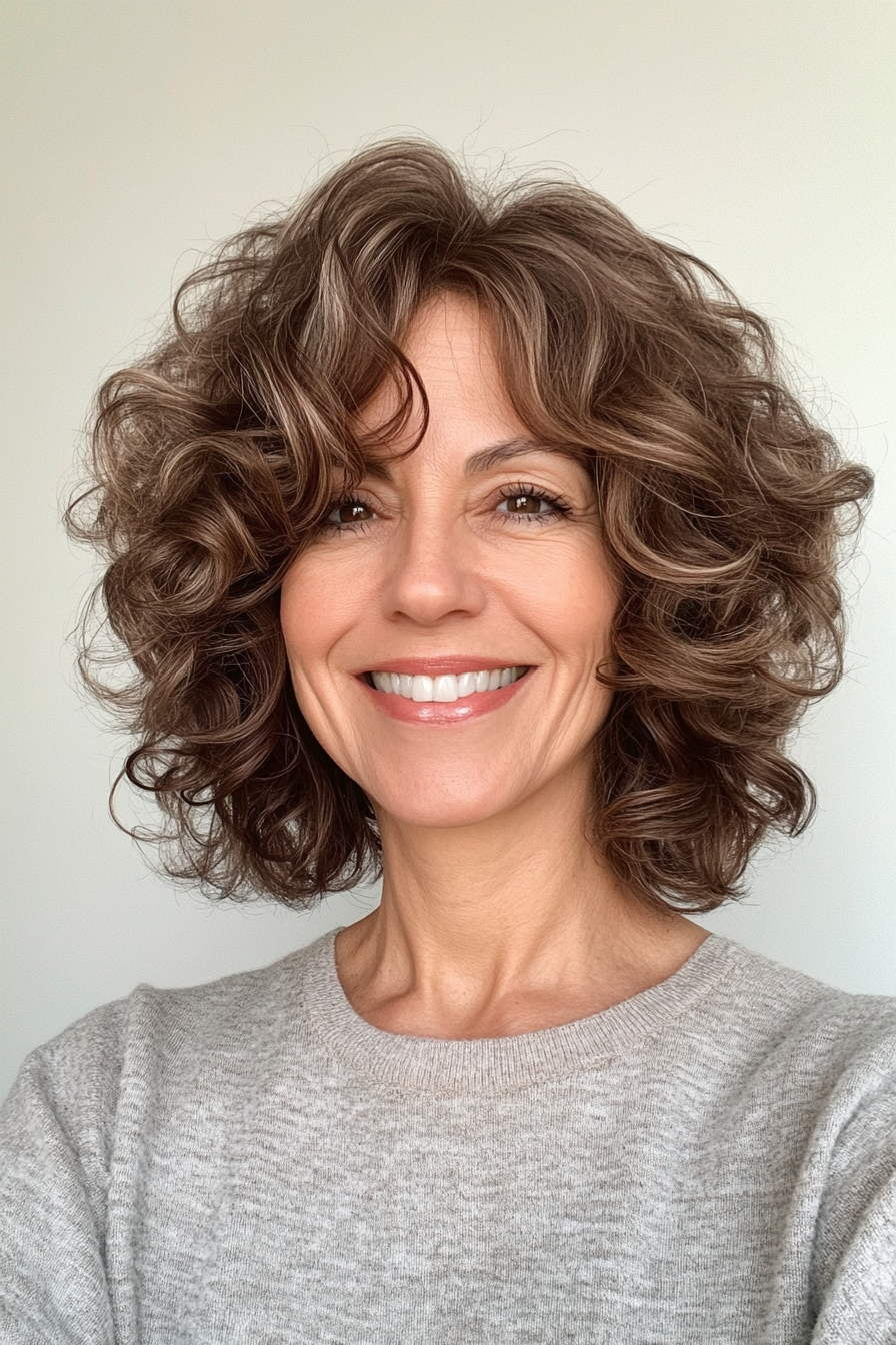 6. Curly Shag Cut with Warm Brown (Best Hairstyles For Women Over 50) - Best Hairstyles For Women Over 50