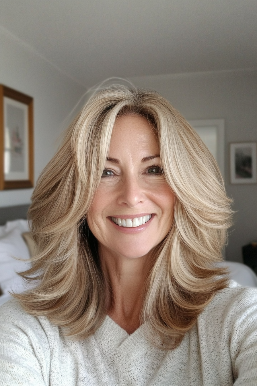 7. Textured Shoulder-Length Layers with Honey Blonde (Best Hairstyles For Women Over 50) - Best Hairstyles For Women Over 50