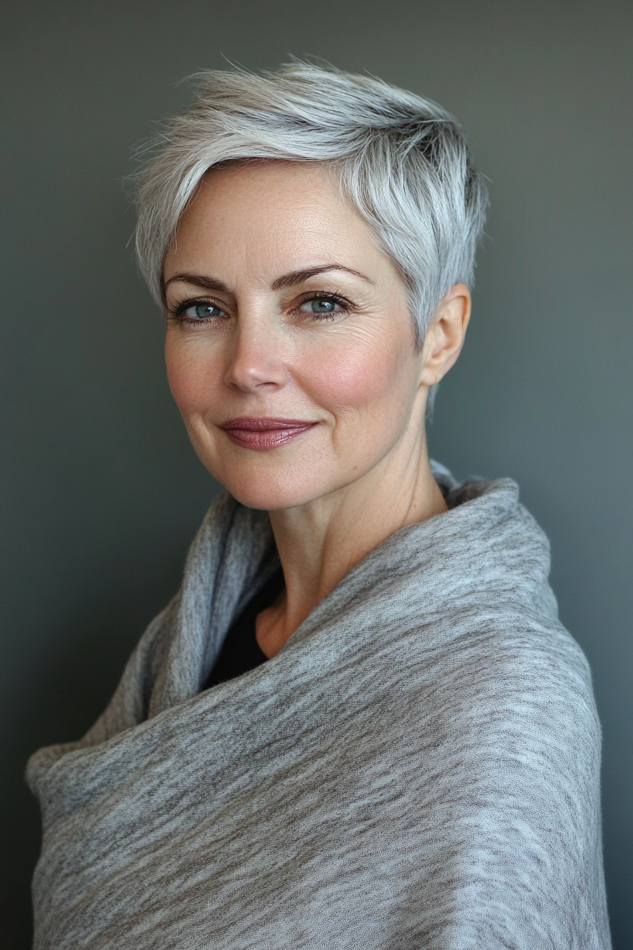 8. Tapered Crop with Silver Gray (Best Hairstyles For Women Over 50) - Best Hairstyles For Women Over 50