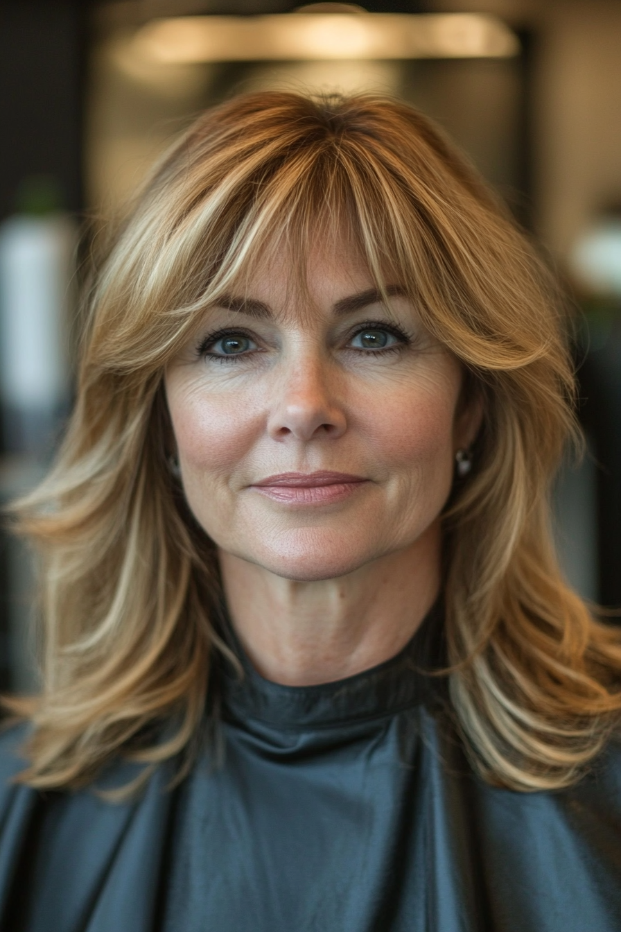 9. Wispy Bangs with Light Caramel Brown (Best Hairstyles For Women Over 50) - Best Hairstyles For Women Over 50