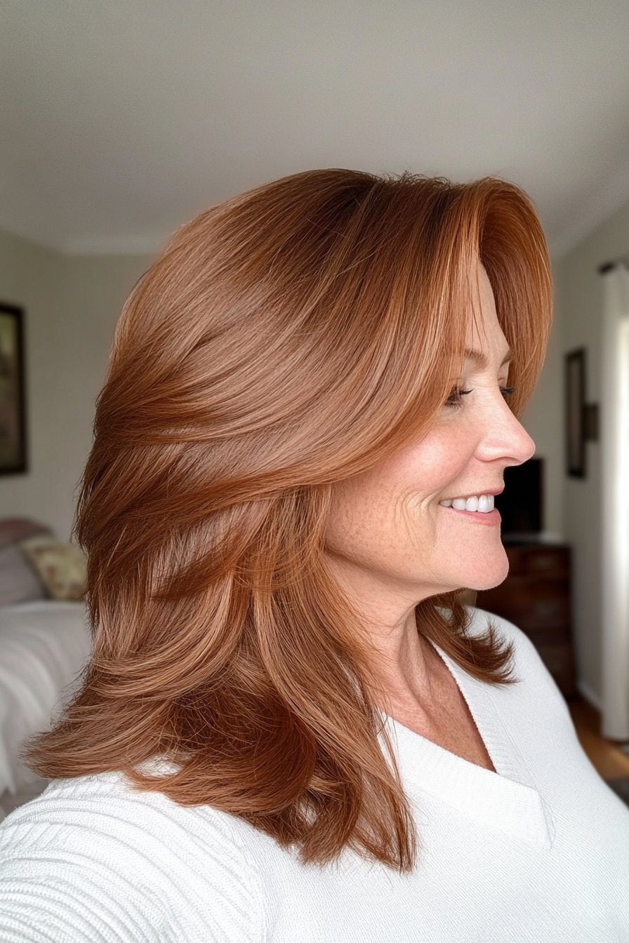 10. Shoulder-Length Layers with Auburn Brown (Best Hairstyles For Women Over 50) - Best Hairstyles For Women Over 50
