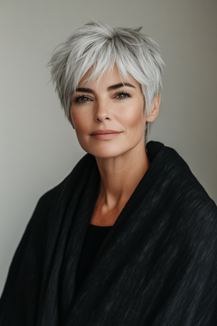 13. Shaggy Pixie with Gray Blonde (Best Hairstyles For Women Over 50) - Best Hairstyles For Women Over 50