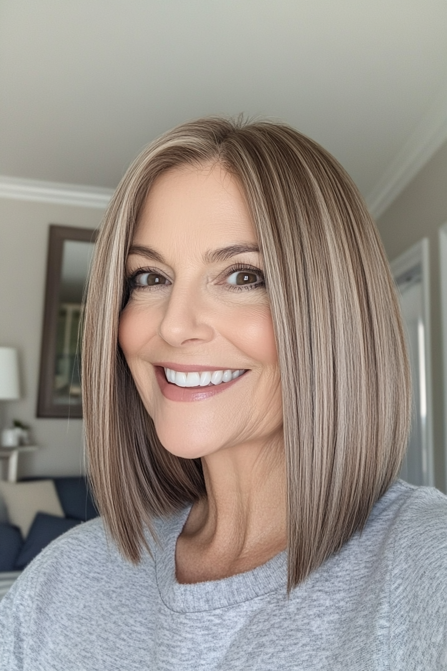 16. Straight Bob with Light Brown Balayage (Best Hairstyles For Women Over 50) - Best Hairstyles For Women Over 50