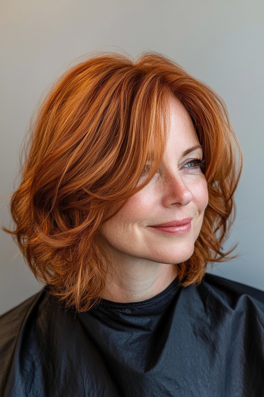 21. Textured Lob with Light Auburn (Best Hairstyles For Women Over 50) - Best Hairstyles For Women Over 50