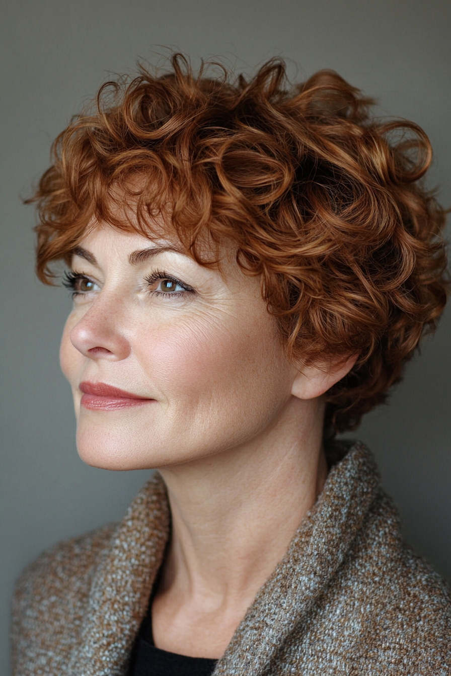 1. Soft Chestnut Curly Pixie (Short Curly Hairstyles For Older Women) - Short Curly Hairstyles For Older Women