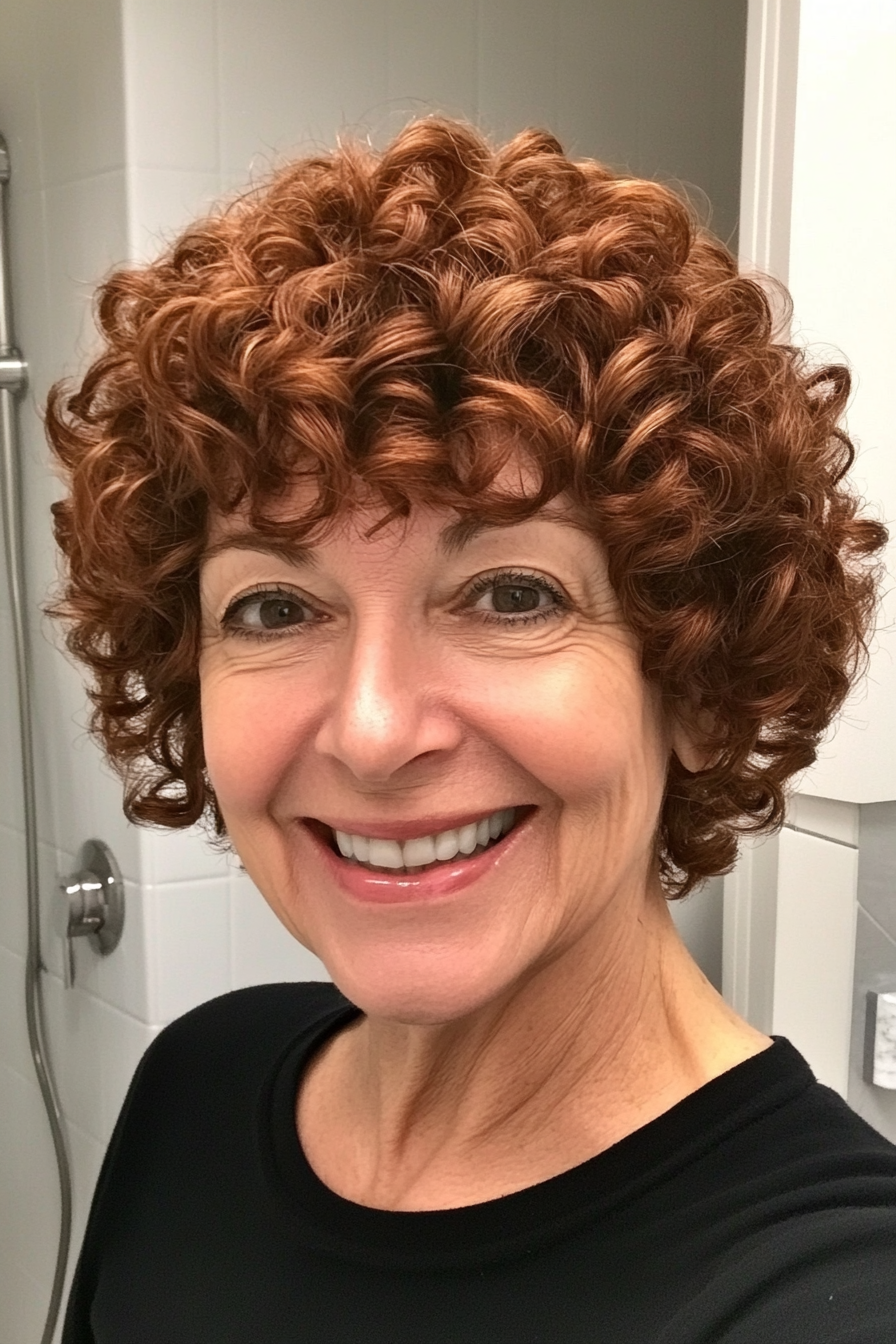 3. Layered Auburn Crop (Short Curly Hairstyles For Older Women) - Short Curly Hairstyles For Older Women