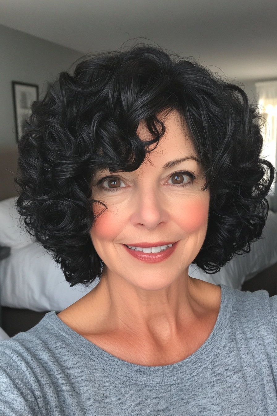 5. Curly Classic Bob in Deep Black (Short Curly Hairstyles For Older Women) - Short Curly Hairstyles For Older Women