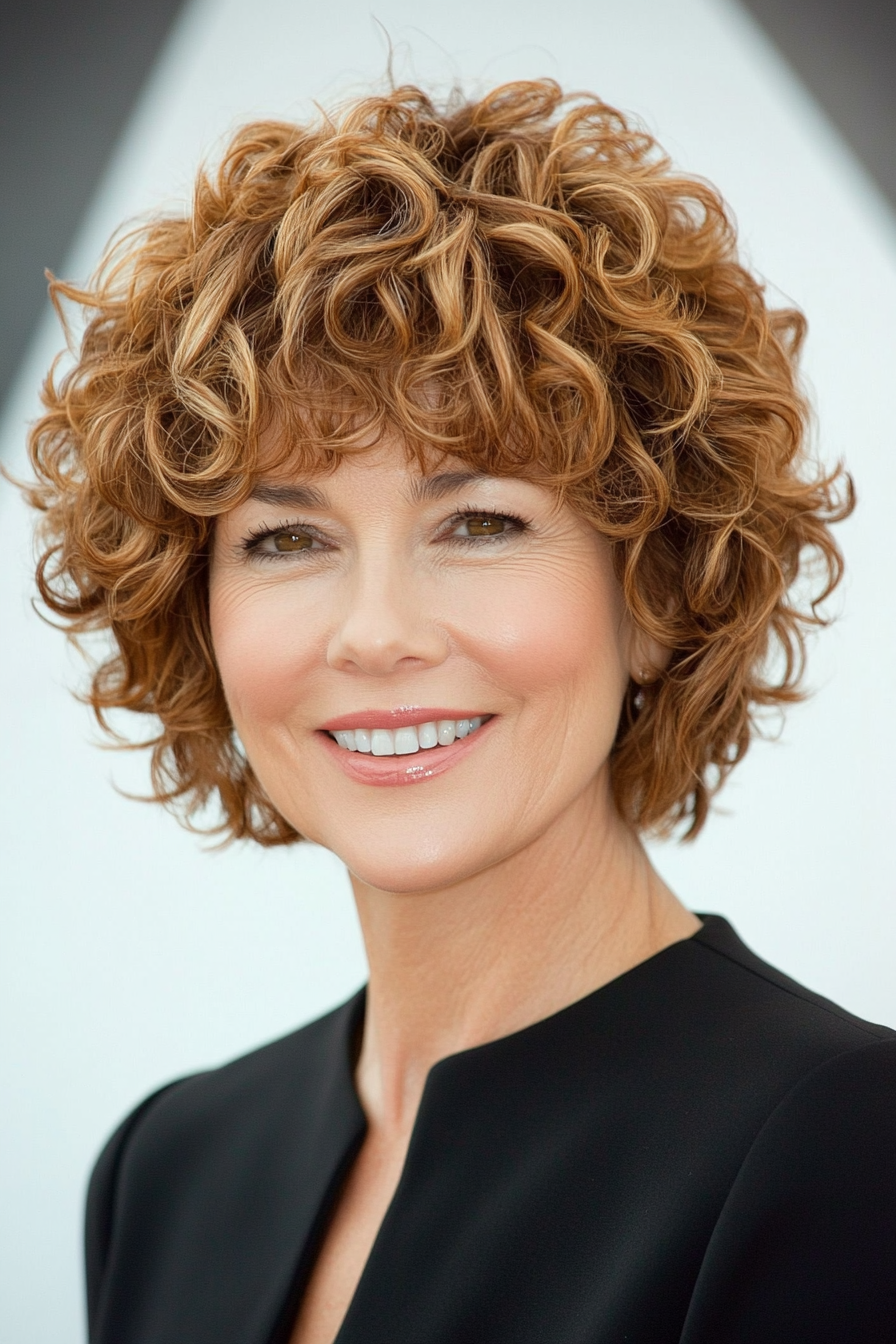 6. Golden Brown Short Shag (Short Curly Hairstyles For Older Women) - Short Curly Hairstyles For Older Women