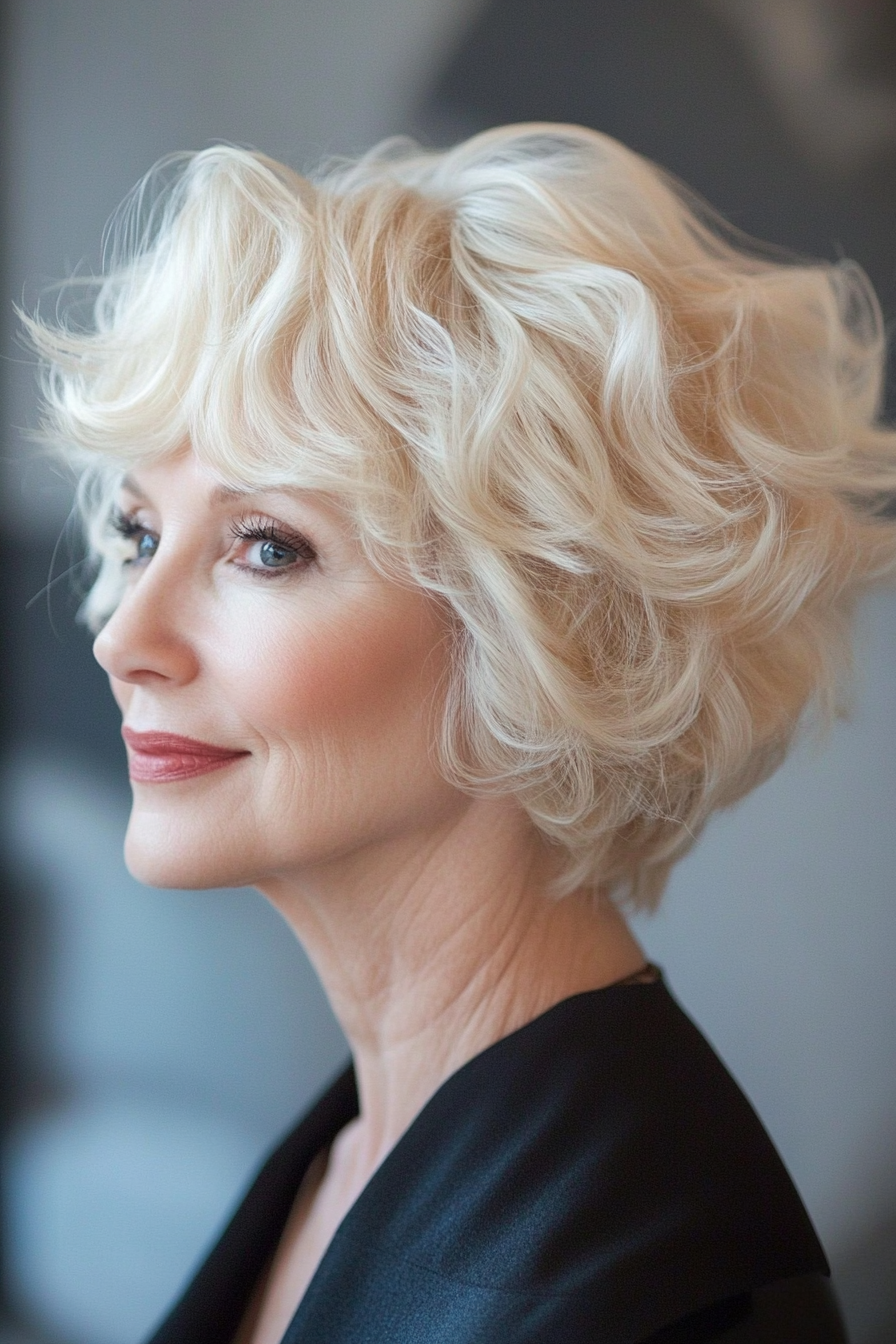 10. Wavy Champagne Bob (Short Curly Hairstyles For Older Women) - Short Curly Hairstyles For Older Women