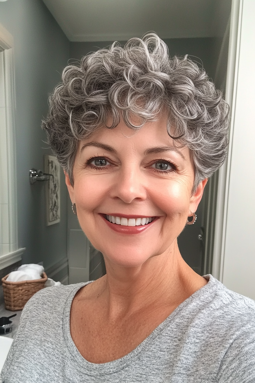 18. Icy Grey Layered Taper (Short Curly Hairstyles For Older Women) - Short Curly Hairstyles For Older Women