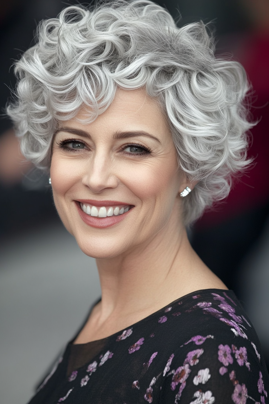 20. Ear-Length Platinum Curls (Short Curly Hairstyles For Older Women) - Short Curly Hairstyles For Older Women