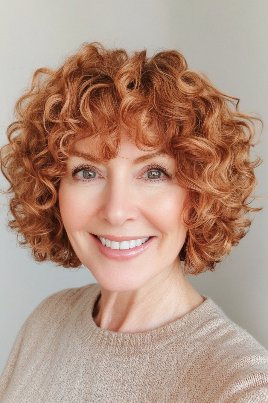 21. Copper Toned Curly Bob (Short Curly Hairstyles For Older Women) - Short Curly Hairstyles For Older Women