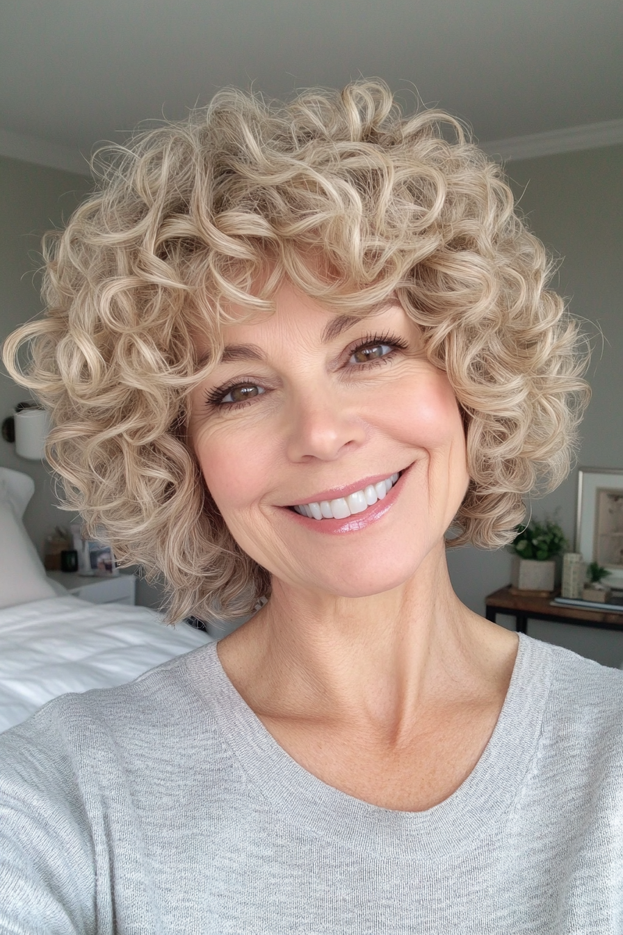 23. Beige Blonde Curly Crop (Short Curly Hairstyles For Older Women) - Short Curly Hairstyles For Older Women