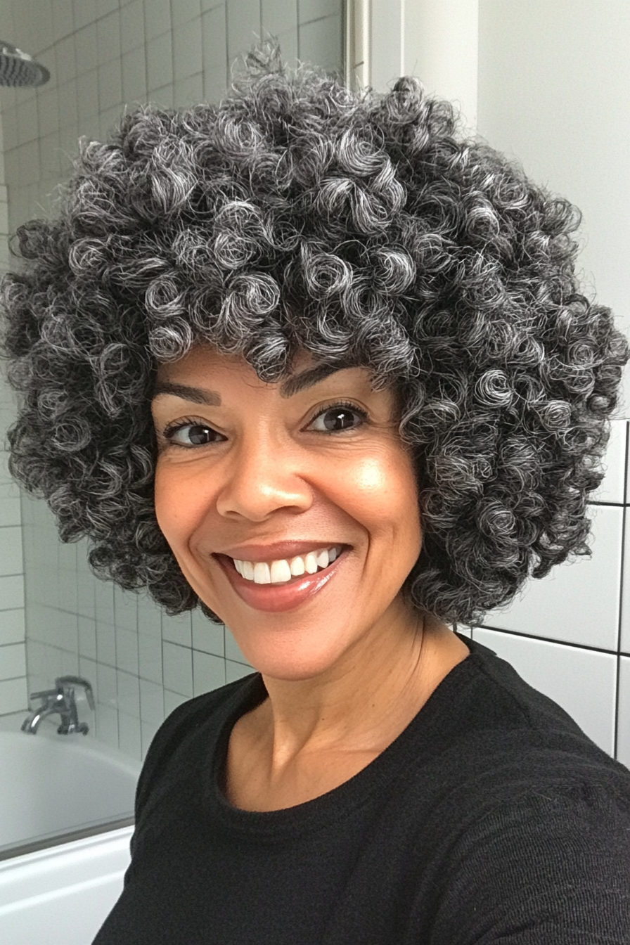 25. Charcoal Curly Tapered Afro (Short Curly Hairstyles For Older Women) - Short Curly Hairstyles For Older Women