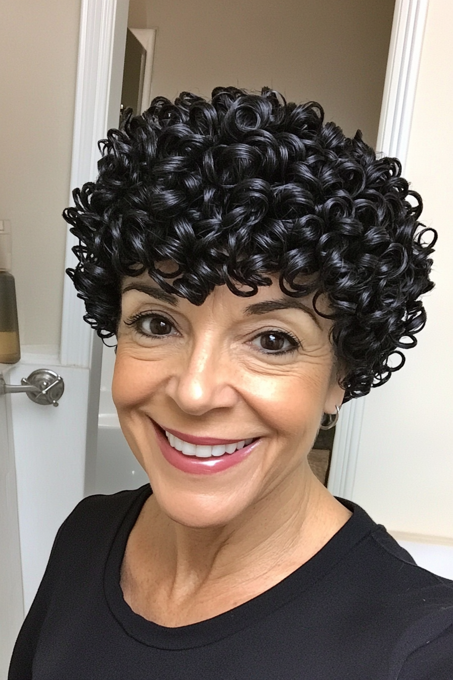 27. Short Jet Black Spiral Crop (Short Curly Hairstyles For Older Women) - Short Curly Hairstyles For Older Women