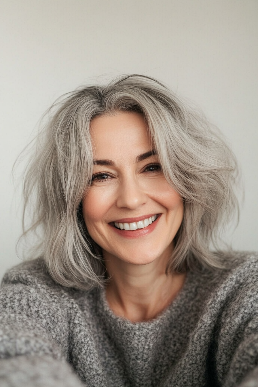 4. Textured Crop with Salt and Pepper Blend (Best Hairstyles For Women Over 60) - Best Hairstyles For Women Over 60