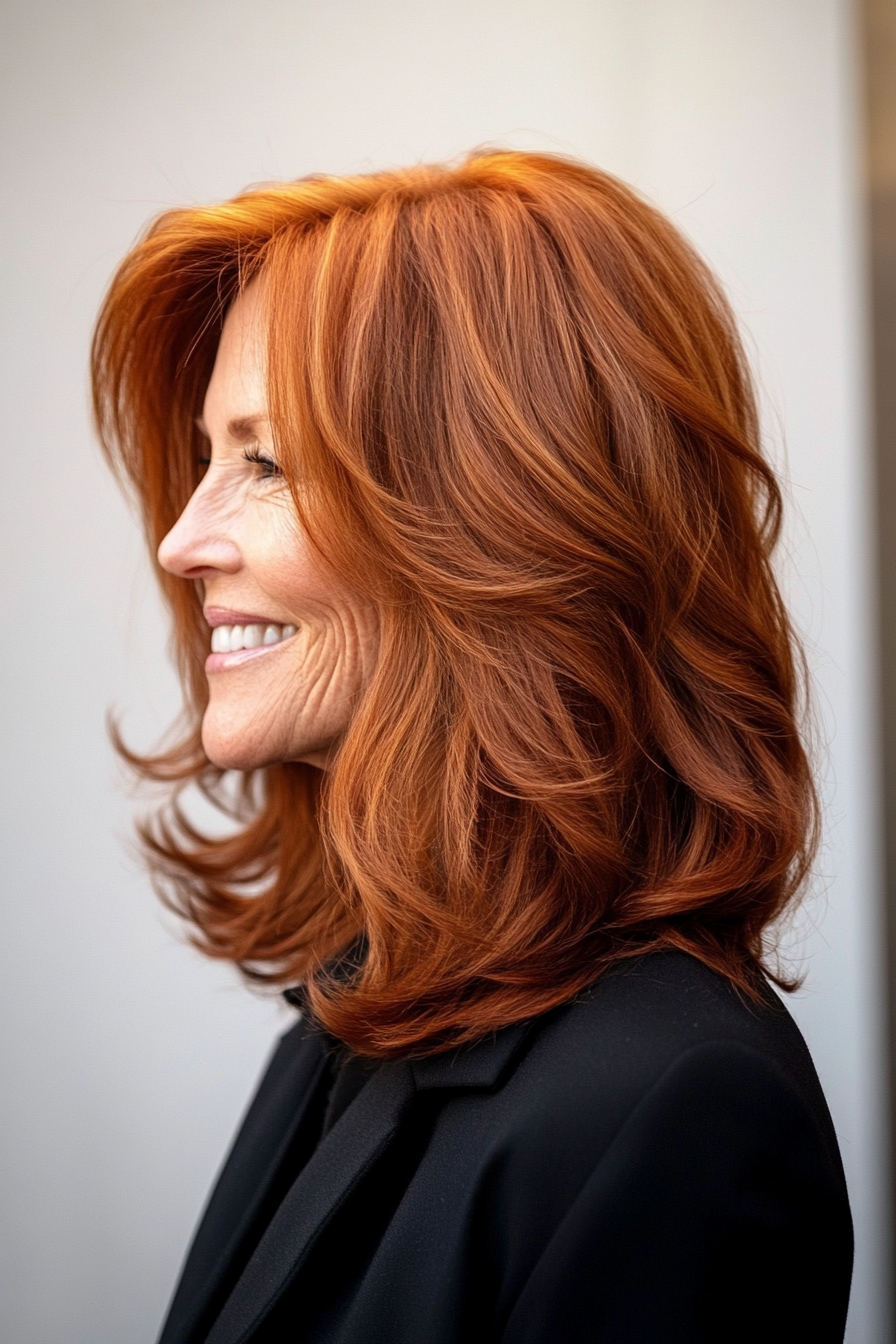 6. Layered Lob with Natural Auburn Tones (Best Hairstyles For Women Over 60) - Best Hairstyles For Women Over 60