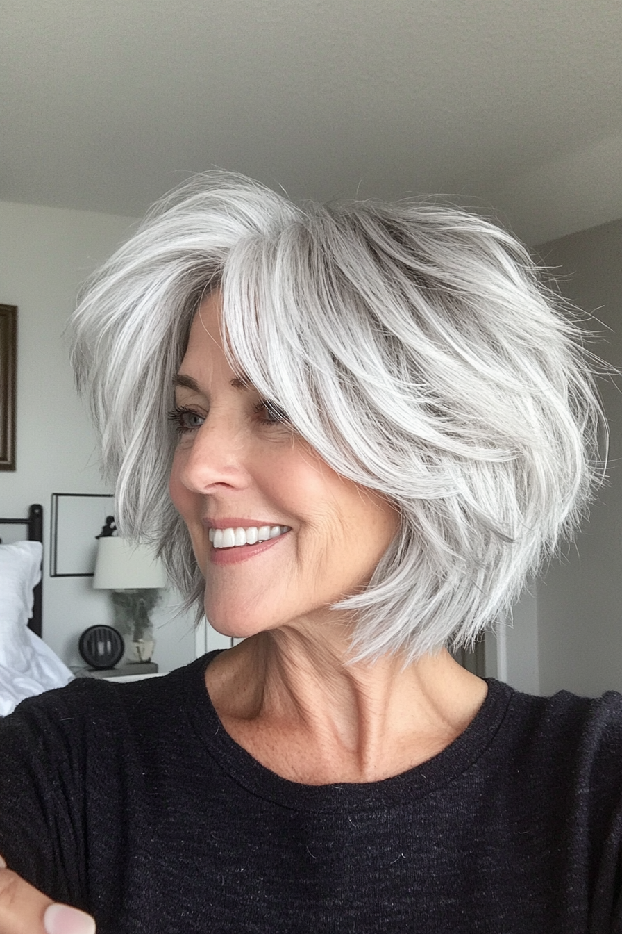 8. Short Shag with Platinum Highlights (Best Hairstyles For Women Over 60) - Best Hairstyles For Women Over 60