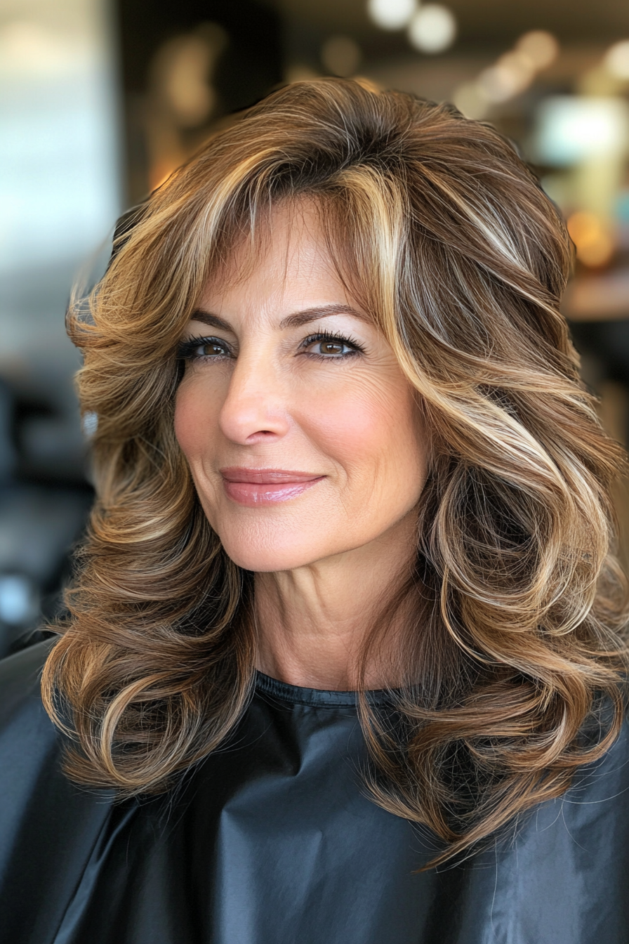 11. Soft Curls with Caramel Highlights (Best Hairstyles For Women Over 60) - Best Hairstyles For Women Over 60