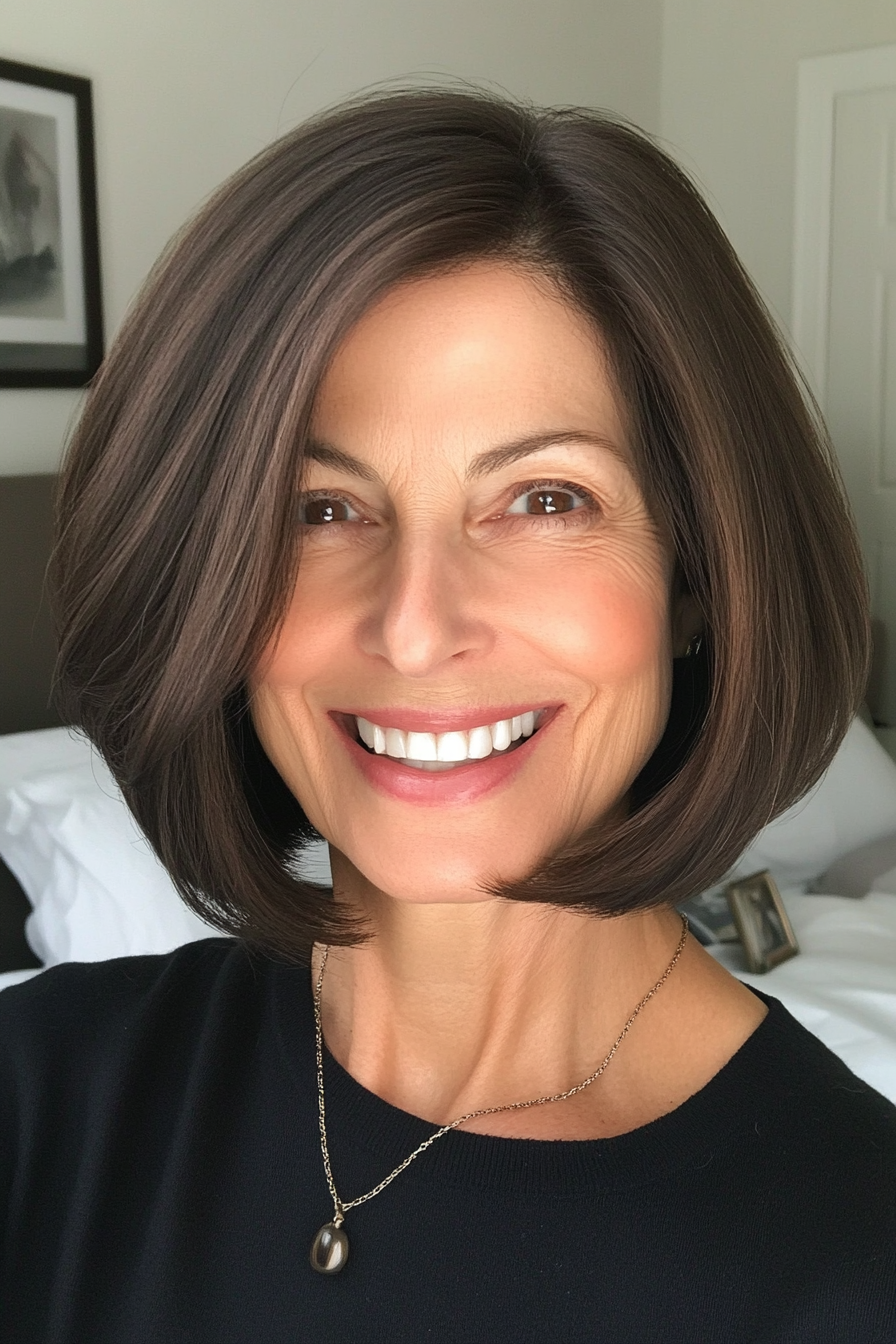 14. Voluminous Bob with Dark Brown Gloss (Best Hairstyles For Women Over 60) - Best Hairstyles For Women Over 60