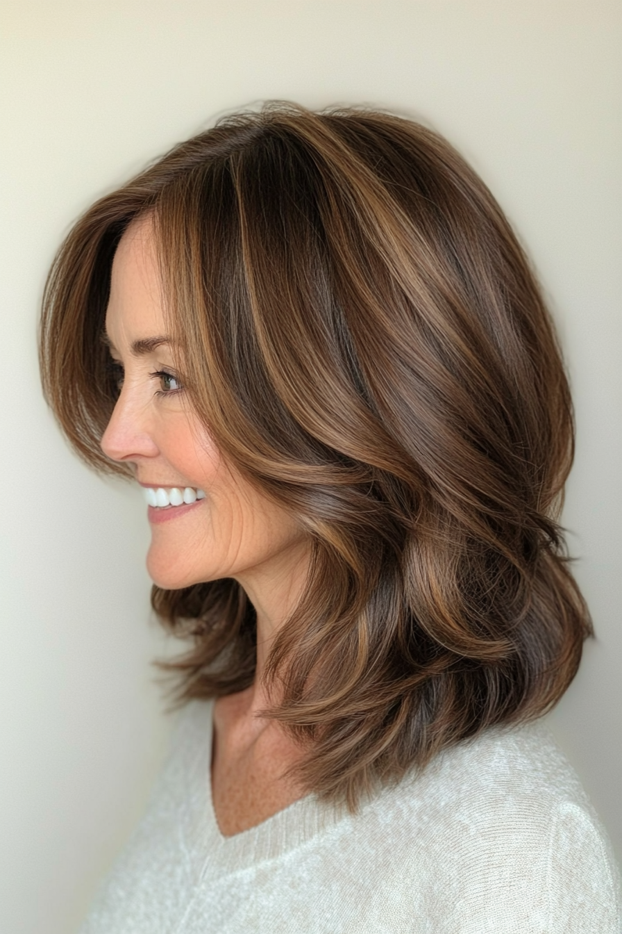 19. Shoulder-Length Layers with Rich Brunette (Best Hairstyles For Women Over 60) - Best Hairstyles For Women Over 60