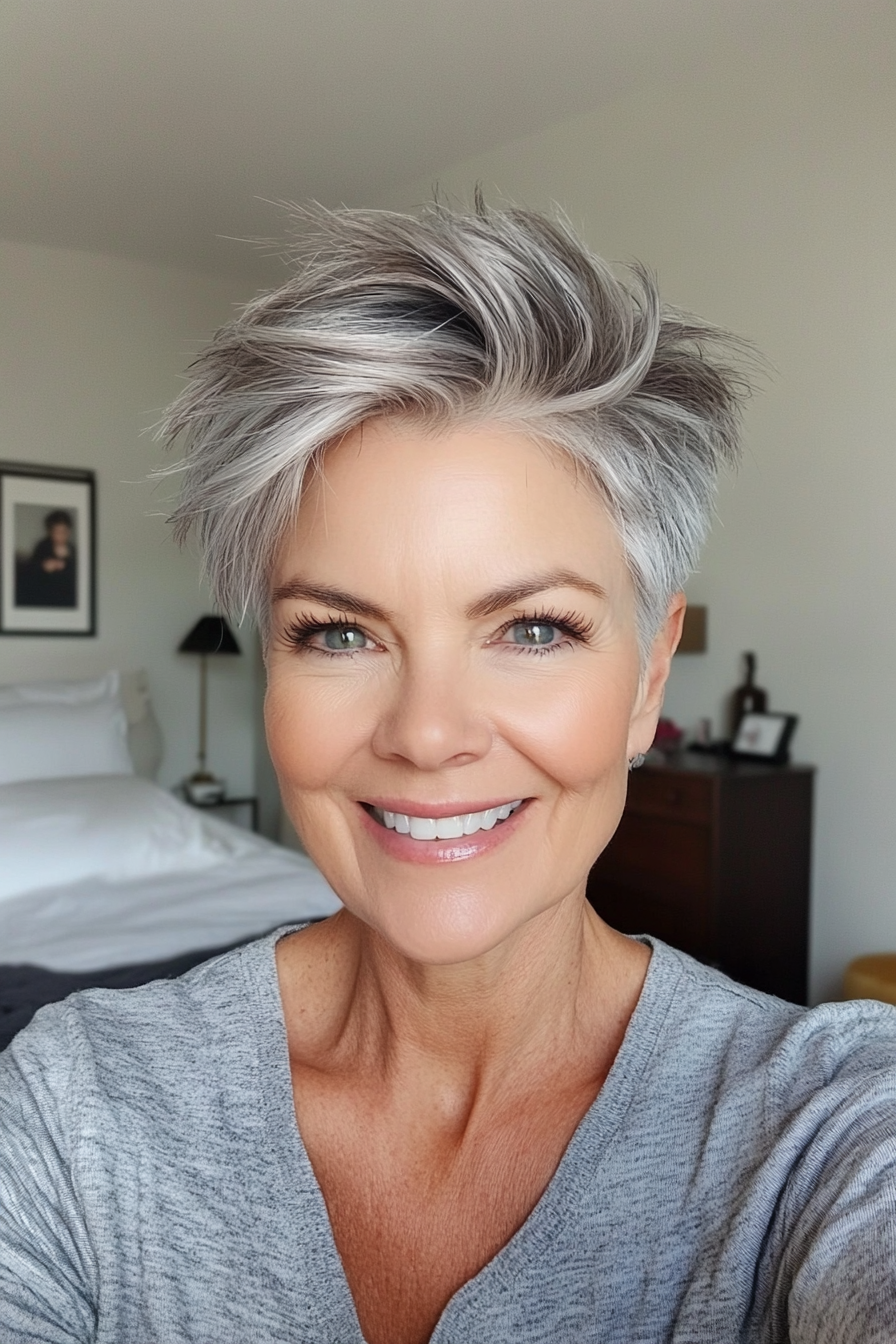 23. Textured Pixie with Silver Undertones (Best Hairstyles For Women Over 60) - Best Hairstyles For Women Over 60