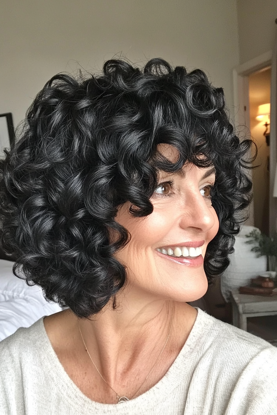 26. Curly Bob with Natural Black (Best Hairstyles For Women Over 60) - Best Hairstyles For Women Over 60