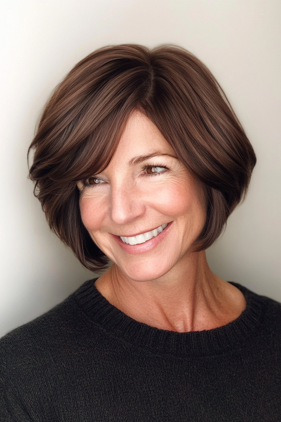 5. Classic French Bob in Rich Brunette (Short Hairstyles For Women Over 50 With Thick Hair) - Short Hairstyles For Women Over 50 With Thick Hair