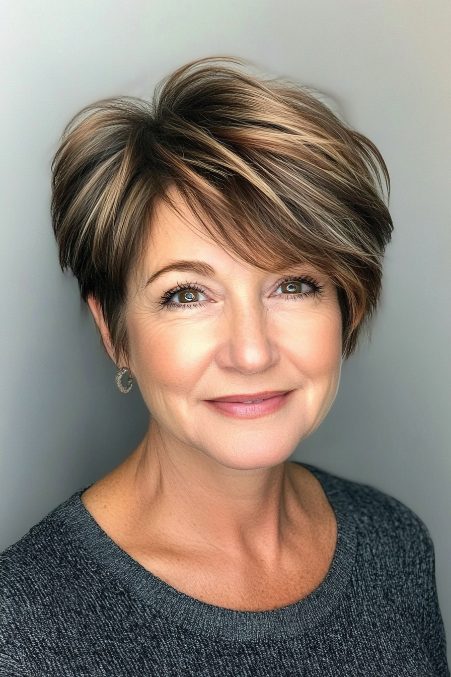 8. Tapered Cut with Auburn Highlights (Short Hairstyles For Women Over 50 With Thick Hair) - Short Hairstyles For Women Over 50 With Thick Hair