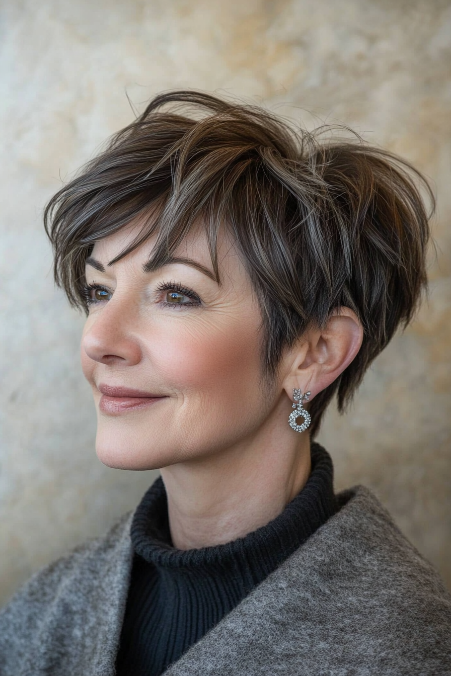 10. Choppy Pixie in Ash Brown (Short Hairstyles For Women Over 50 With Thick Hair) - Short Hairstyles For Women Over 50 With Thick Hair