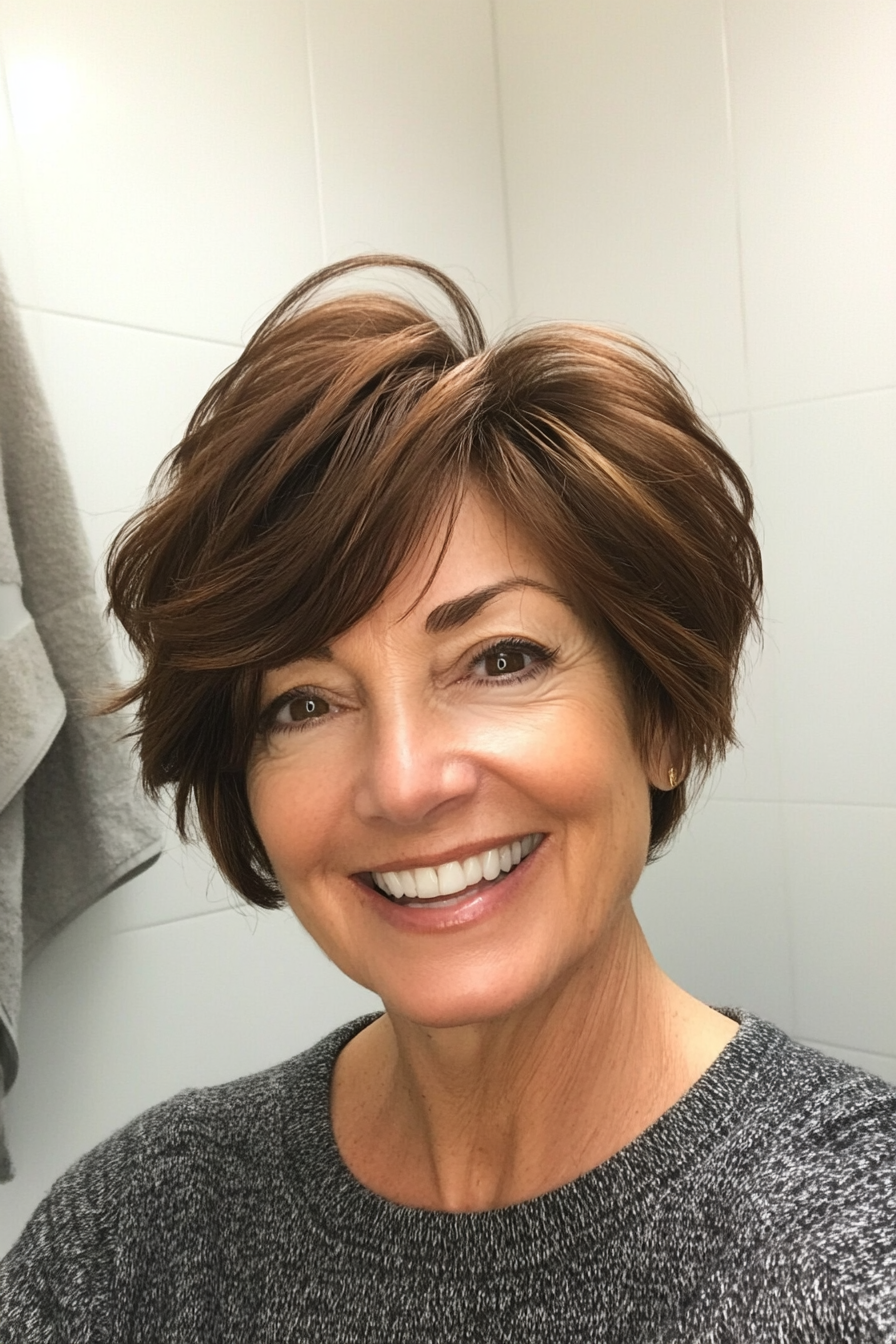 12. Voluminous Crop in Mahogany Brown (Short Hairstyles For Women Over 50 With Thick Hair) - Short Hairstyles For Women Over 50 With Thick Hair