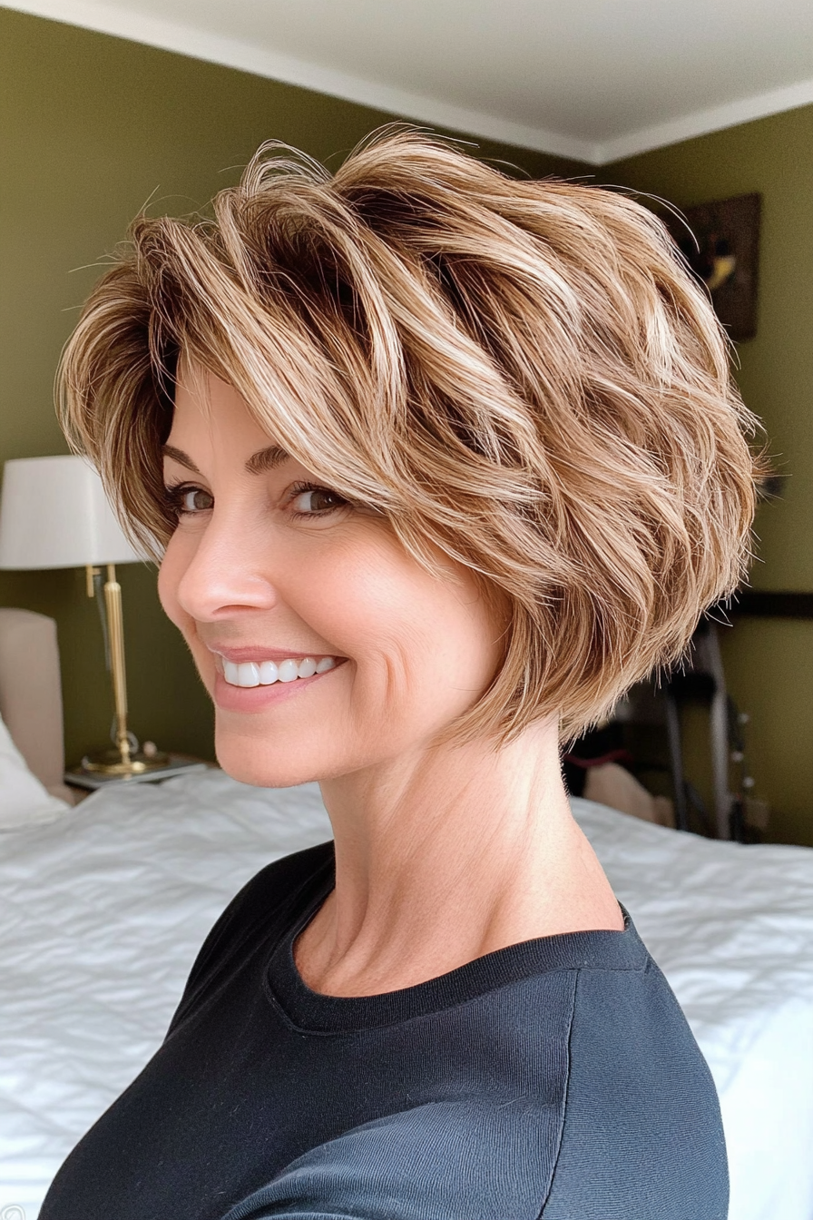 13. Short Shag with Golden Blonde Highlights (Short Hairstyles For Women Over 50 With Thick Hair) - Short Hairstyles For Women Over 50 With Thick Hair