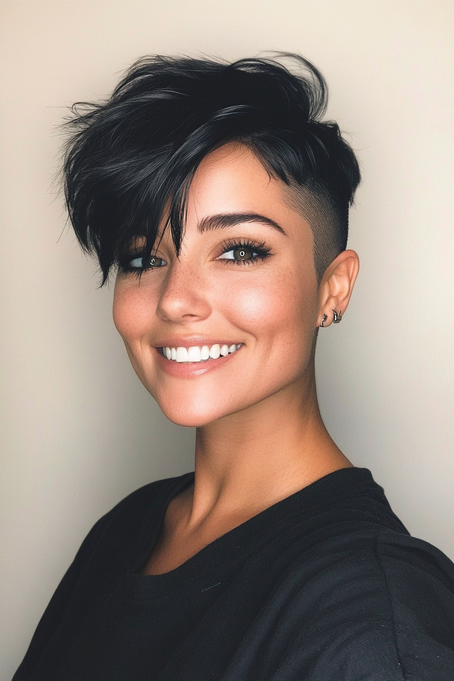 14. Edgy Undercut in Jet Black (Short Hairstyles For Women Over 50 With Thick Hair) - Short Hairstyles For Women Over 50 With Thick Hair
