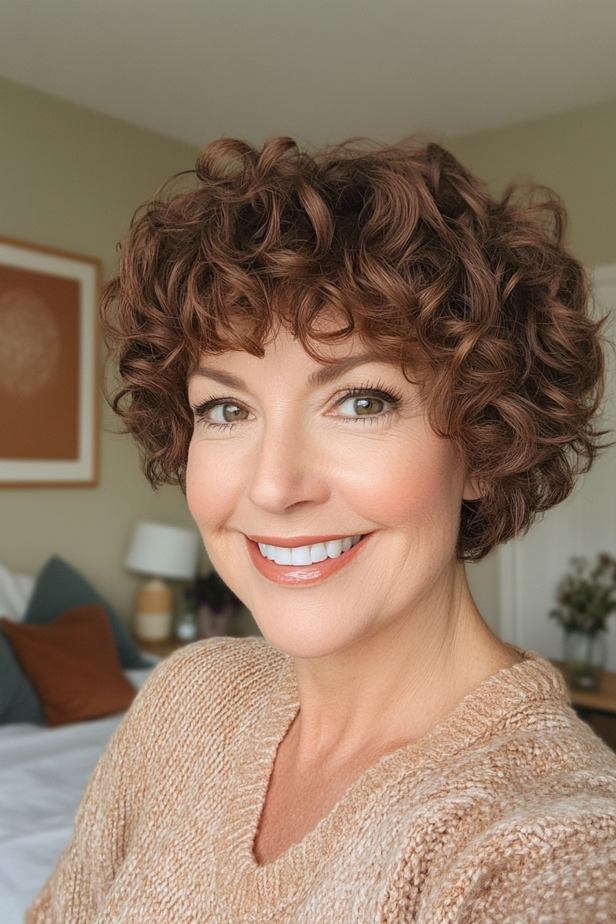15. Soft Curls with Cinnamon Accents (Short Hairstyles For Women Over 50 With Thick Hair) - Short Hairstyles For Women Over 50 With Thick Hair