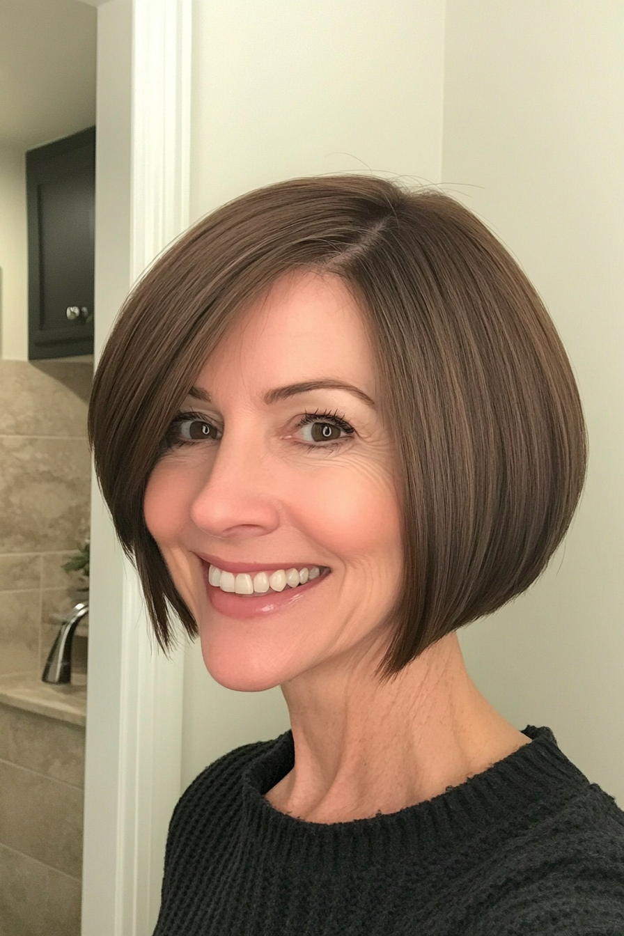 16. Blunt Bob in Natural Brunette (Short Hairstyles For Women Over 50 With Thick Hair) - Short Hairstyles For Women Over 50 With Thick Hair