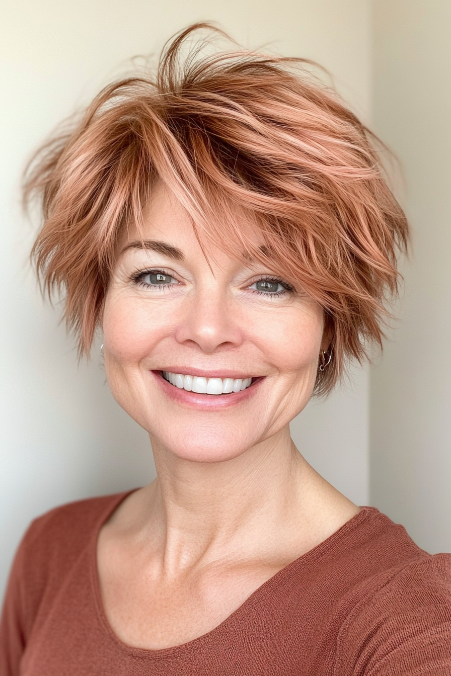 17. Textured Crop with Subtle Copper Hues (Short Hairstyles For Women Over 50 With Thick Hair) - Short Hairstyles For Women Over 50 With Thick Hair