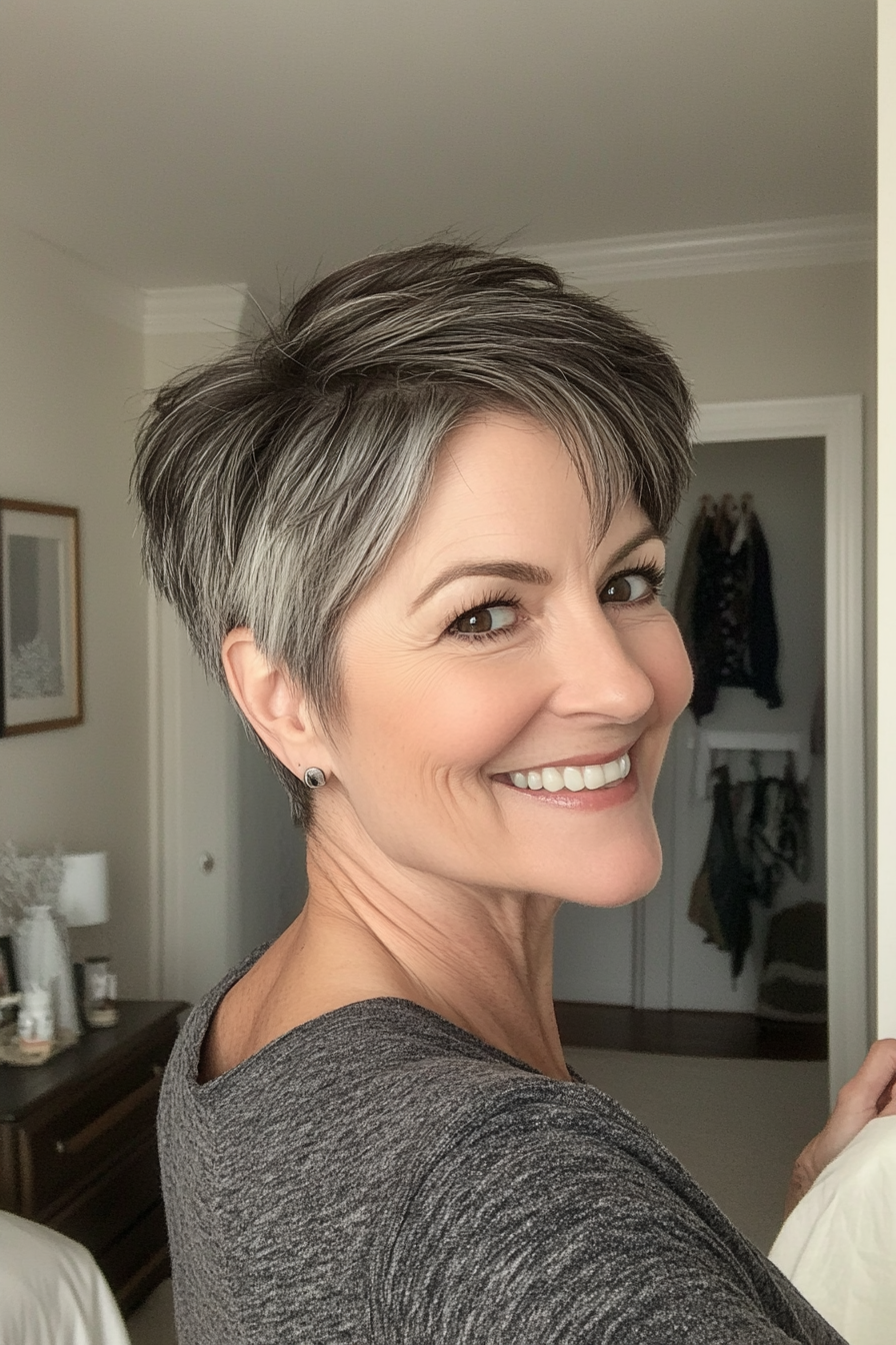 18. Classic Pixie in Salt and Pepper (Short Hairstyles For Women Over 50 With Thick Hair) - Short Hairstyles For Women Over 50 With Thick Hair