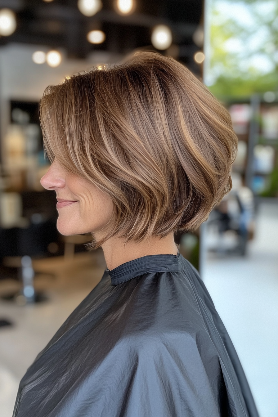 21. Angled Bob with Light Brown Balayage (Short Hairstyles For Women Over 50 With Thick Hair) - Short Hairstyles For Women Over 50 With Thick Hair
